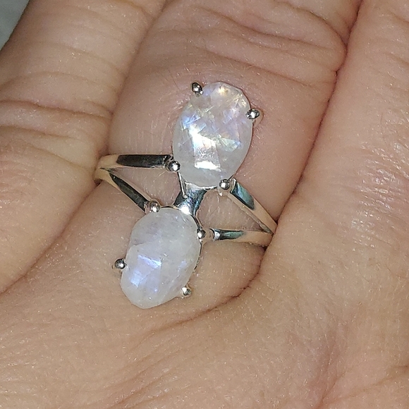 Raw Faceted Moonstone Double Stone Ring